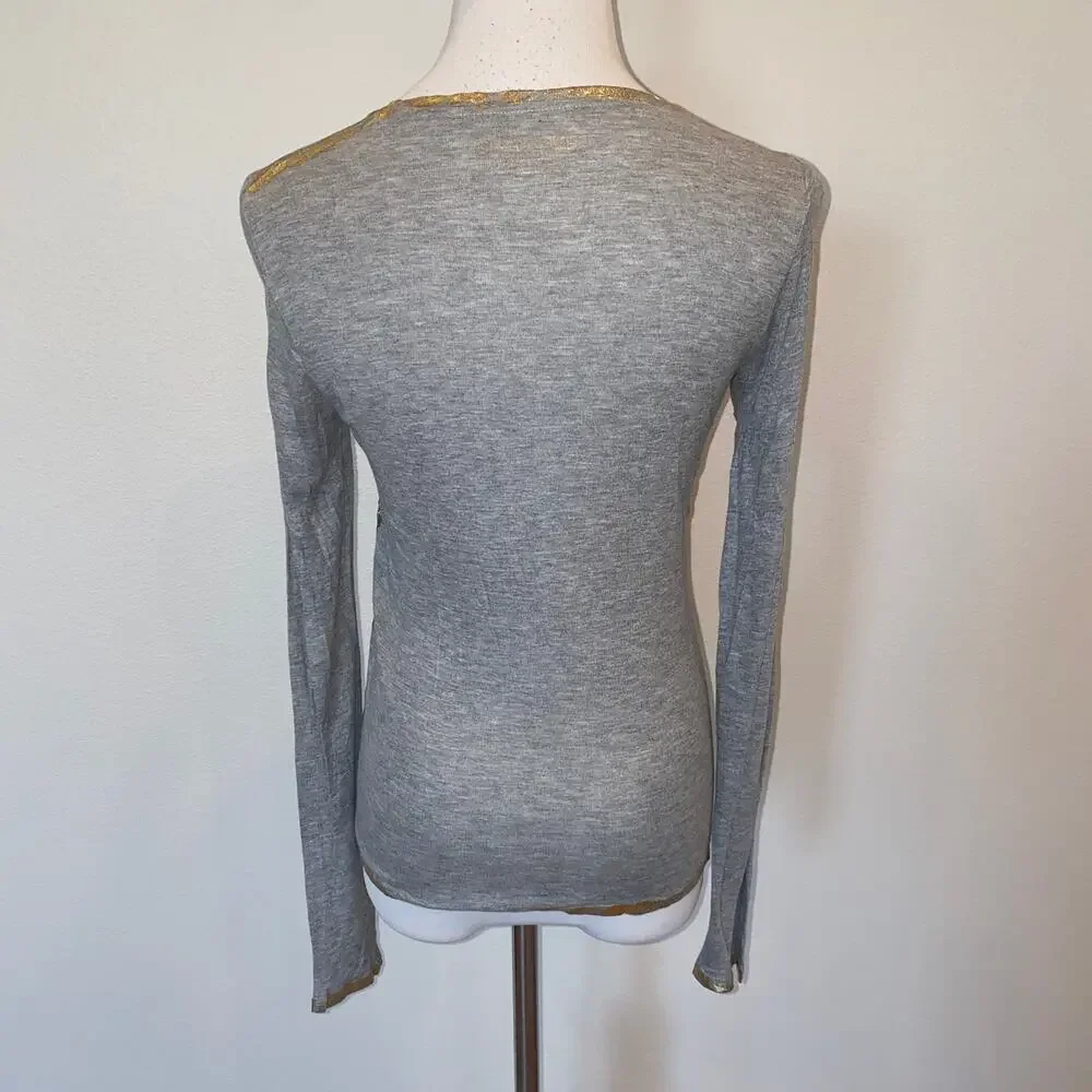 Zadig & Voltaire Willy L/S Foil T-Shirt Blouse Gray/Gold Size XS - Picture 5 of 6